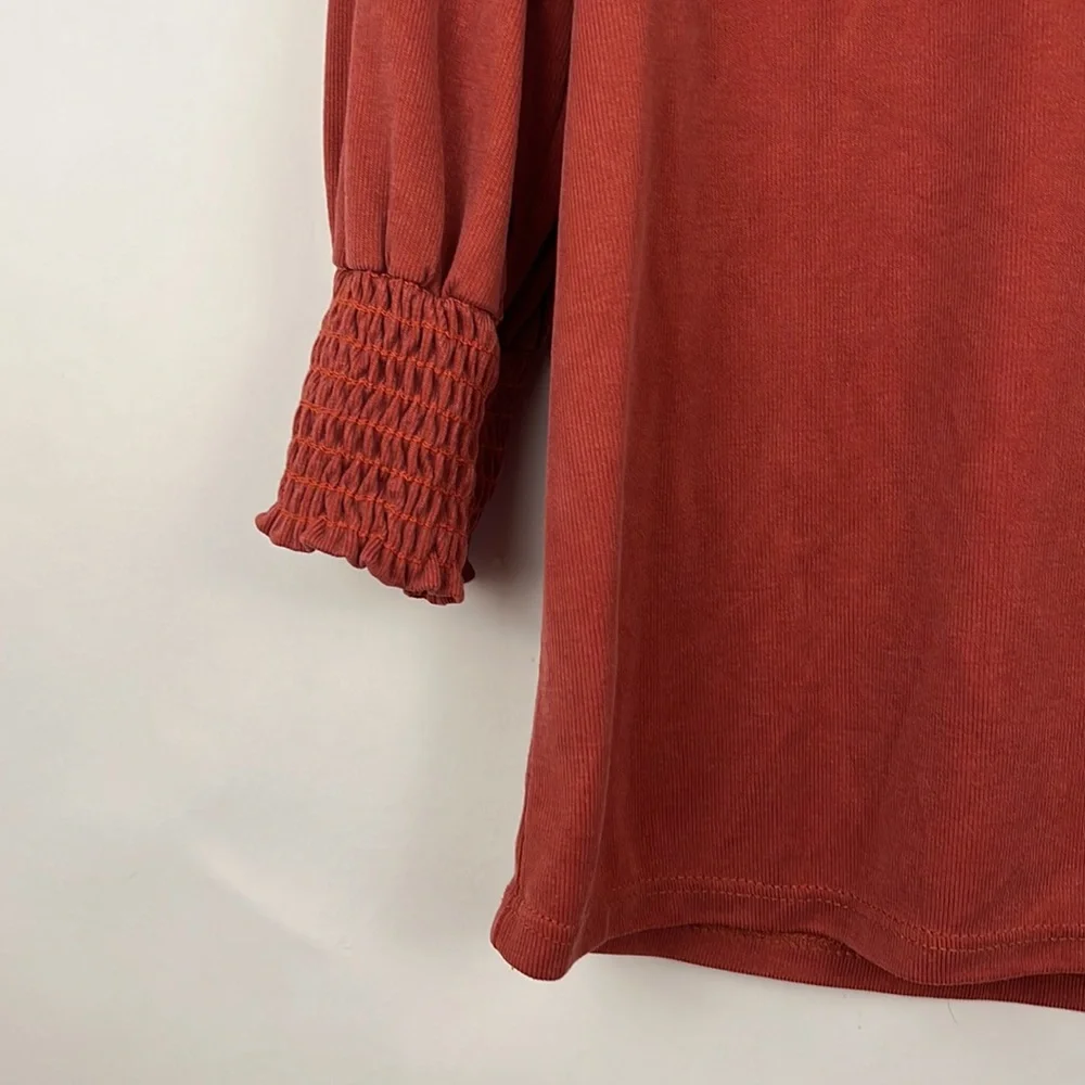 GREEN ENVELOPE 3/4 sleeve blouse in rust orange M - Picture 5 of 7